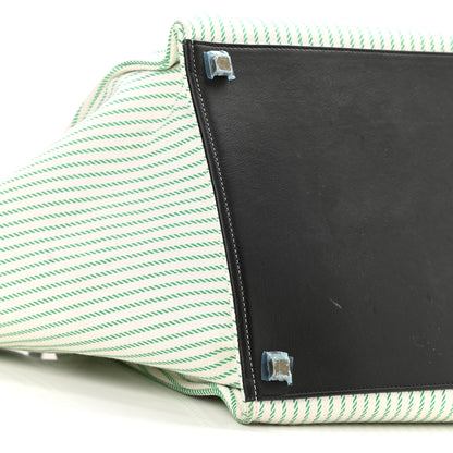 Celine Cotton Canvas Striped Medium Phantom Luggage White Green 9 of 12