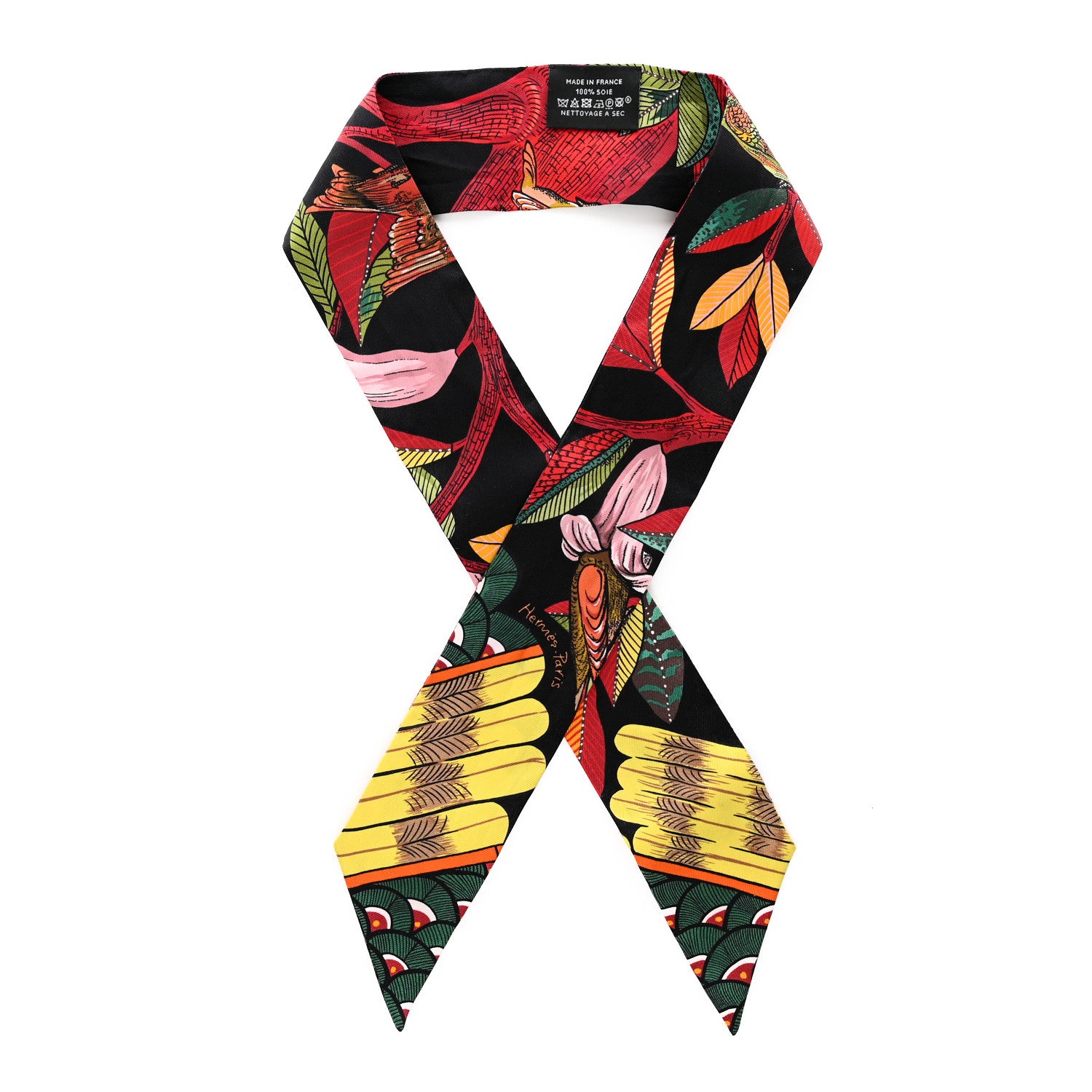 Hermes Silk Tree Of Song Twilly Black Rouge Vert 1 of 5