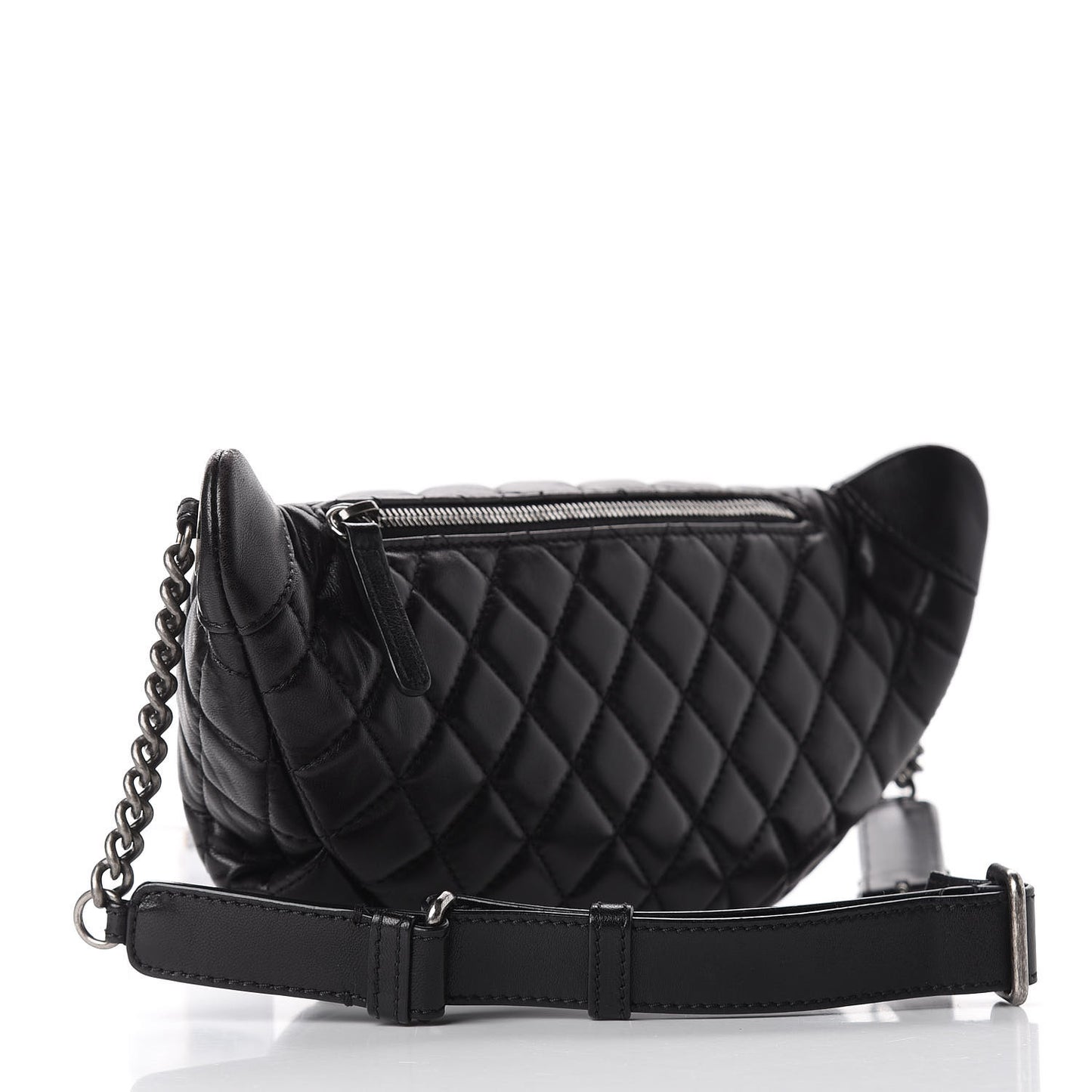 Lambskin Quilted Banane Waist Bag Fanny Pack Black