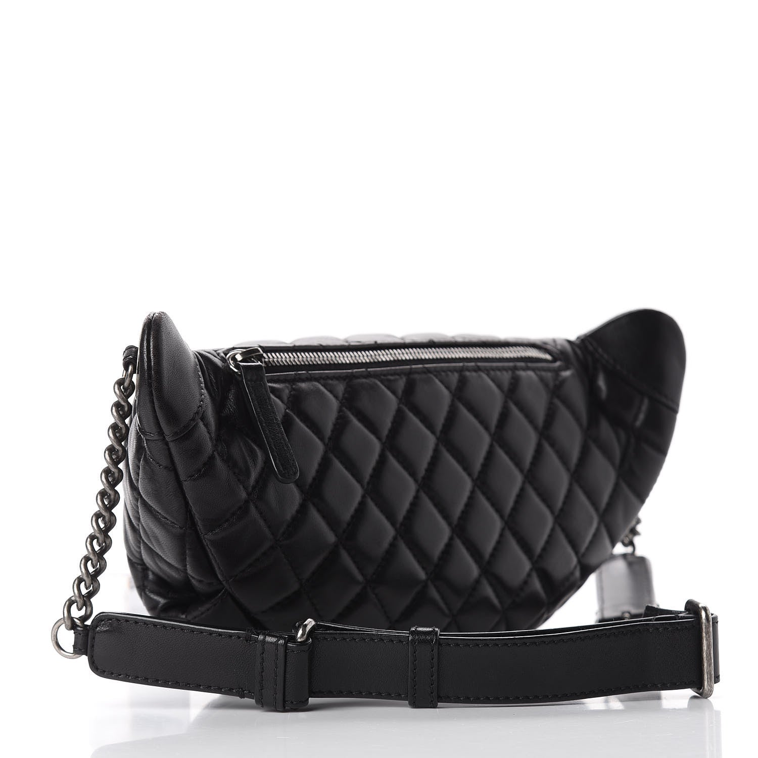 Chanel Lambskin Quilted Banane Waist Bag Fanny Pack Black 3 of 12