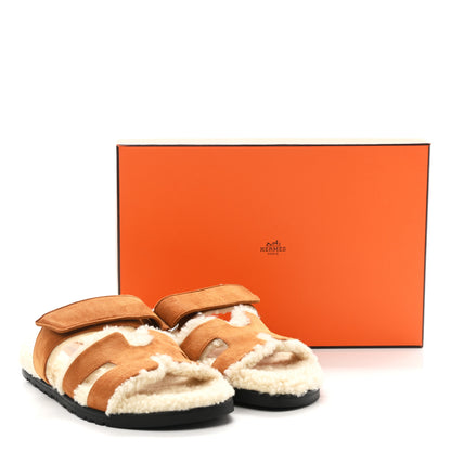 Hermes Suede Goatskin Woolskin Womens Chypre Sandals 36 Naturel Ecru 8 of 8