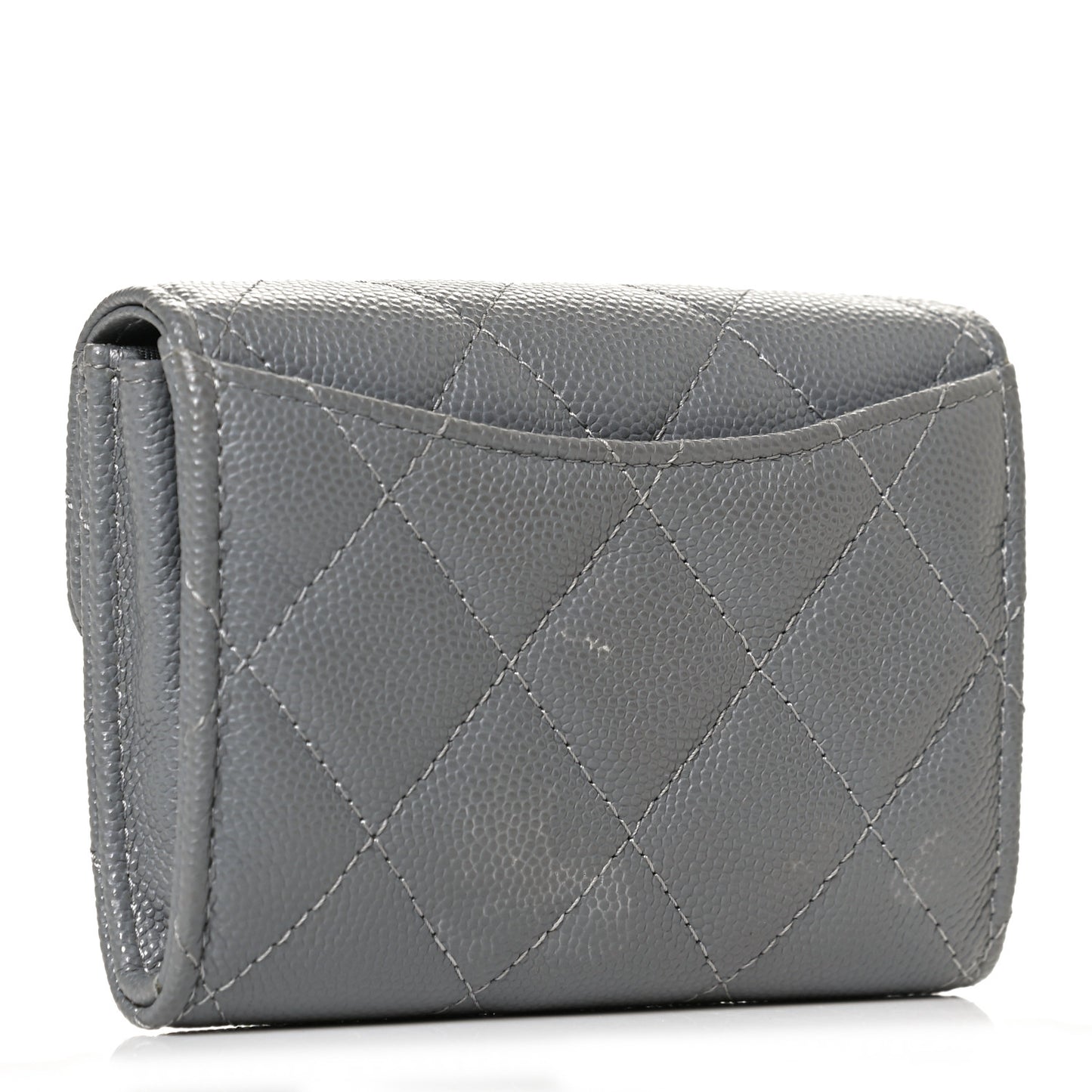 Caviar Quilted Flap Card Holder Wallet Dark Grey