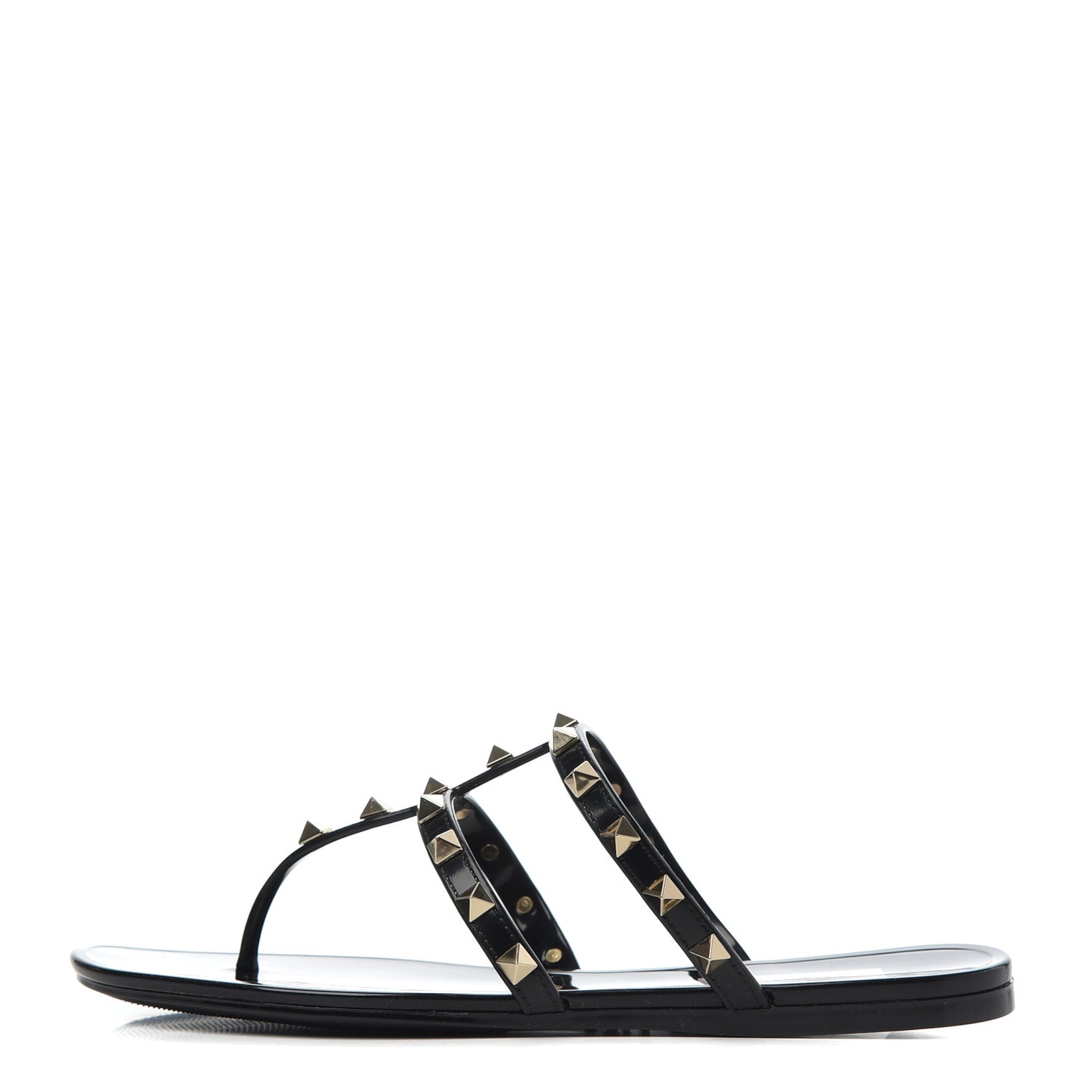 PVC Jelly Rockstud Caged Flat Thong Sandals 37 Black