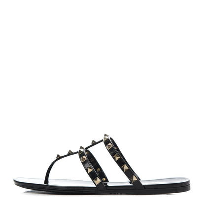 Valentino Garavani PVC Jelly Rockstud Caged Flat Thong Sandals 37 Black 1 of 8