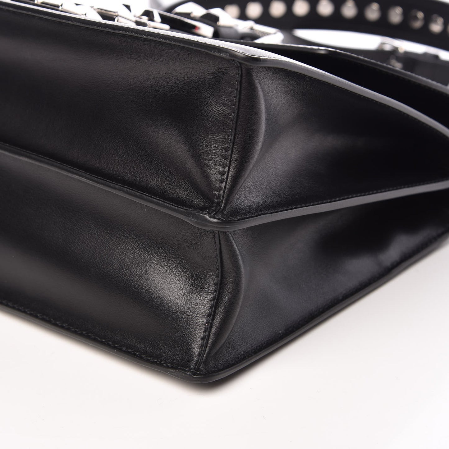 Saffiano City Calfskin Studded Elektra Shoulder Bag Black Fuoco