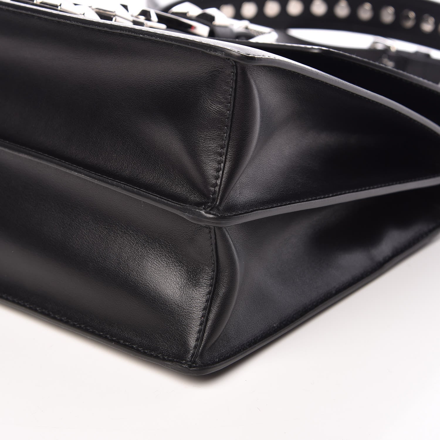 Prada Saffiano City Calfskin Studded Elektra Shoulder Bag Black Fuoco 12 of 12
