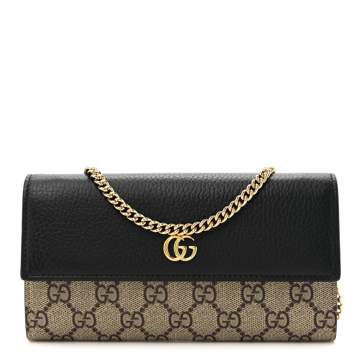 Dollar Calfskin GG Supreme Monogram Petite GG Marmont Wallet Chain Bag Black Beige Ebony