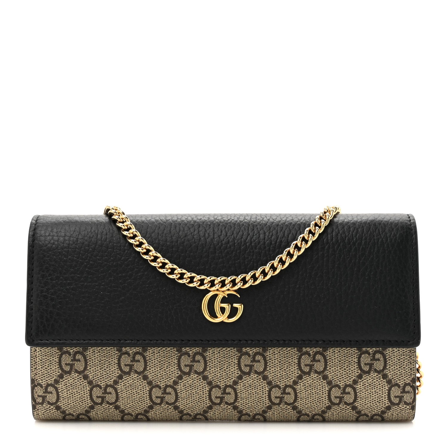 Gucci Dollar Calfskin GG Supreme Monogram Petite GG Marmont Wallet Chain Bag Black Beige Ebony 1 of 12
