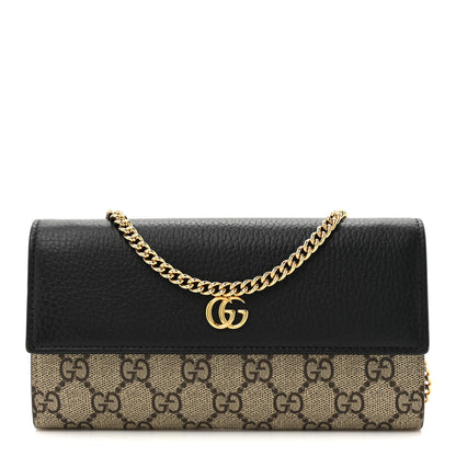 Gucci Dollar Calfskin GG Supreme Monogram Petite GG Marmont Wallet Chain Bag Black Beige Ebony 1 of 12