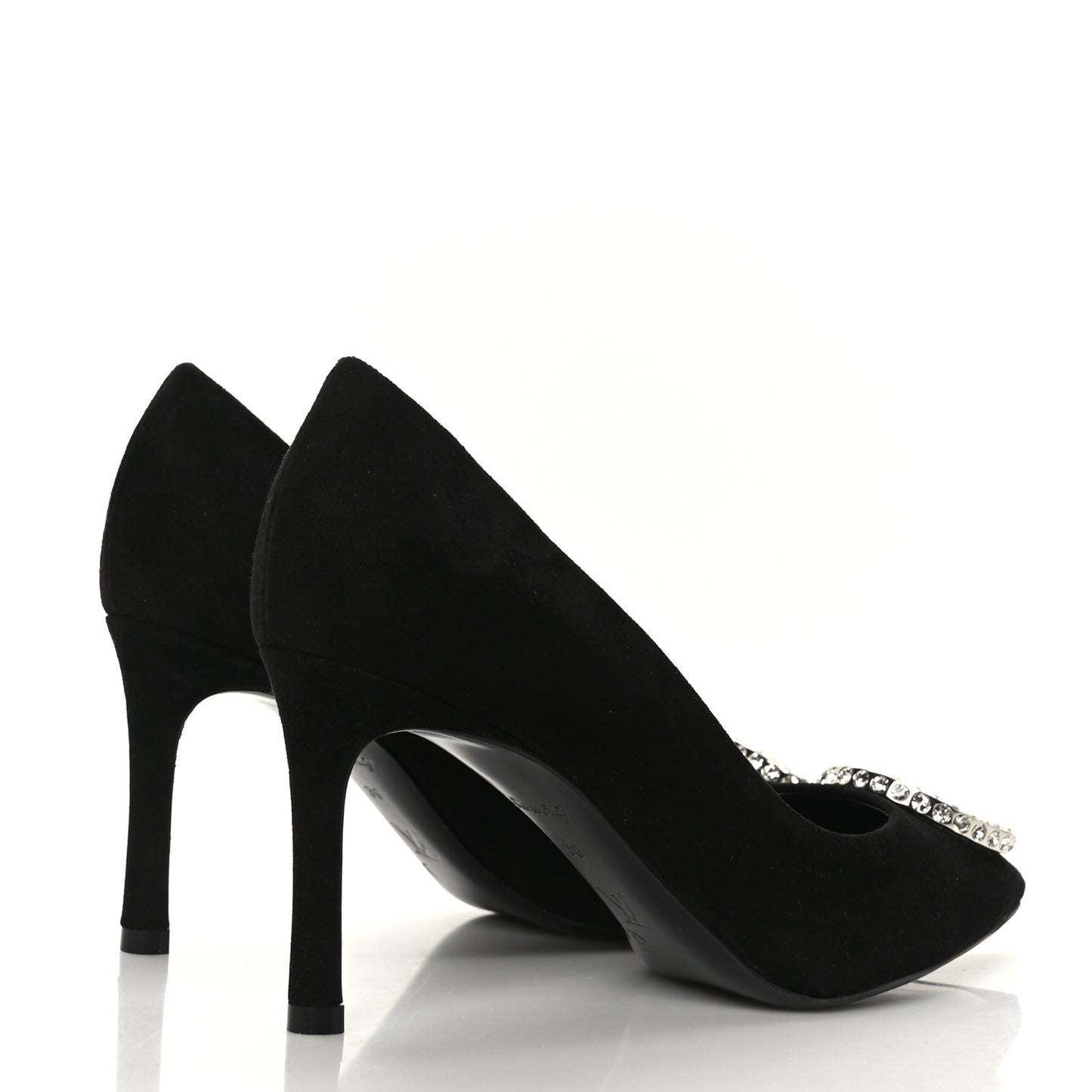 Suede Baby Goat Swarovski Crystal Madeleine Pumps 36 Black