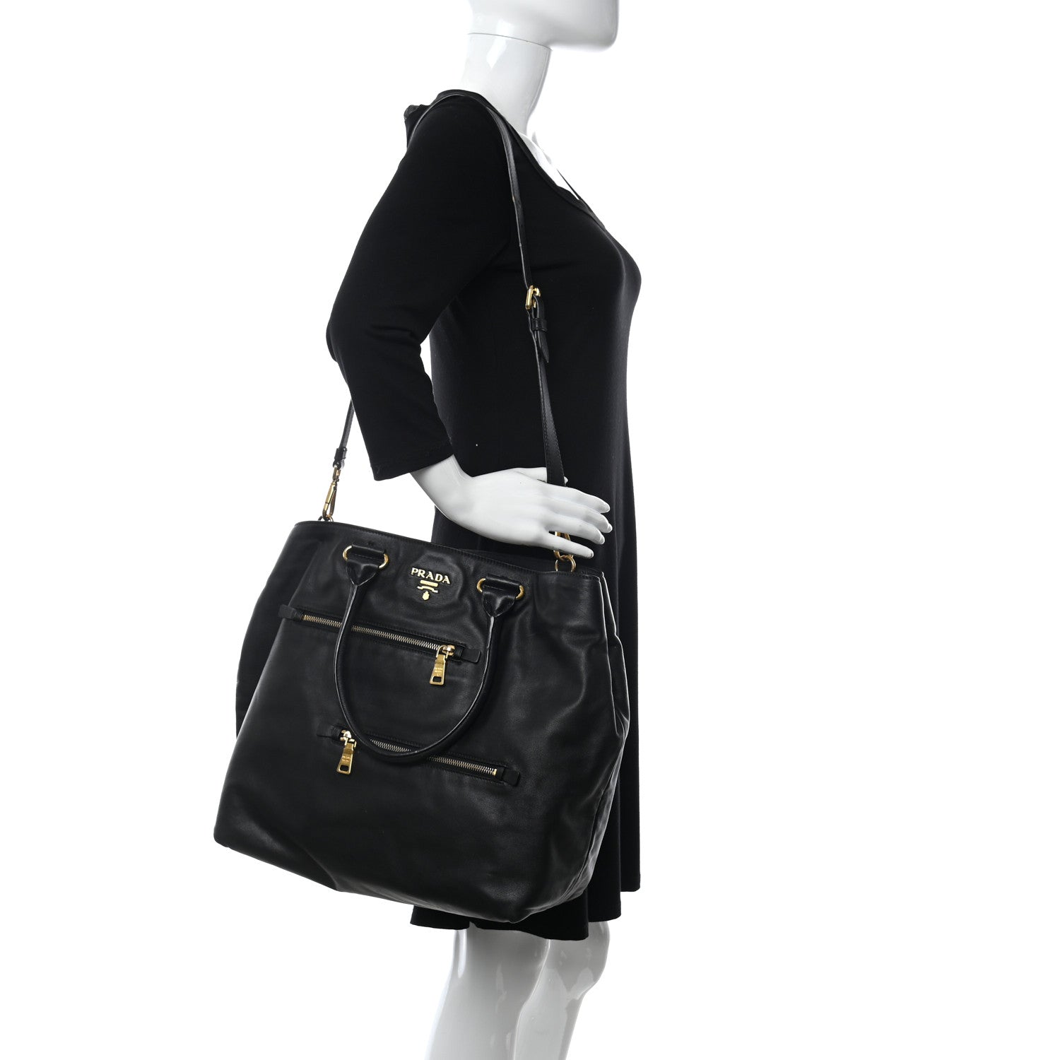 Prada Soft Calf Tote Black 2 of 8