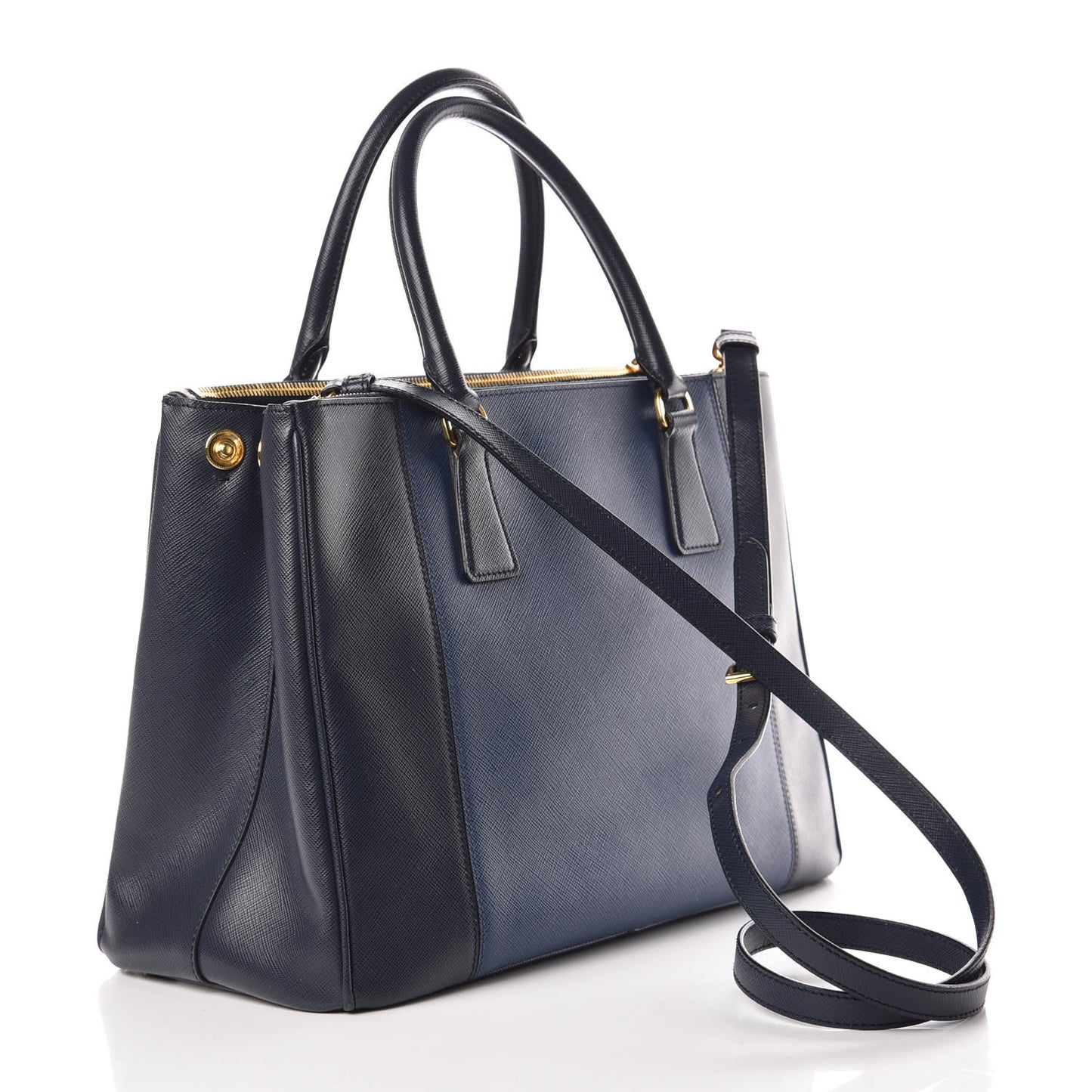 Saffiano Lux Colorblock Medium Galleria Double Zip Tote Baltico Bluette
