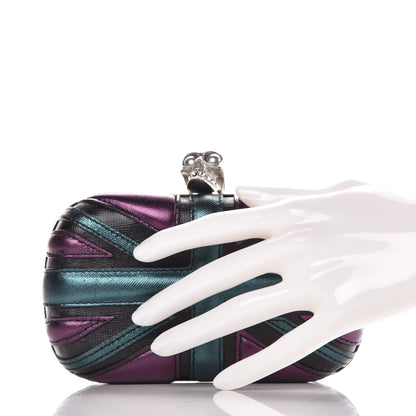 Alexander McQueen Metallic Saffiano Britannia Skull Box Clutch Green Black Purple 2 of 9