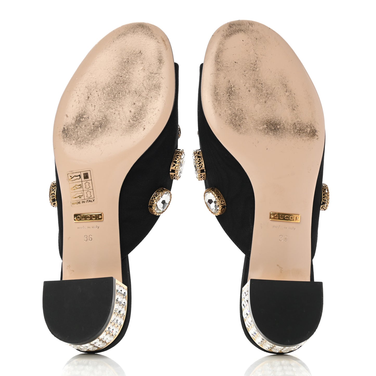 Moire Fabric Crystal Embellished Lyric Slide Sandals 36 Black
