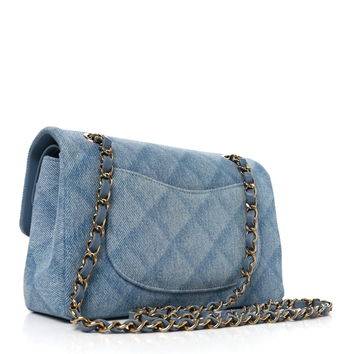 Printed Denim Quilted Small Double Flap Light Blue