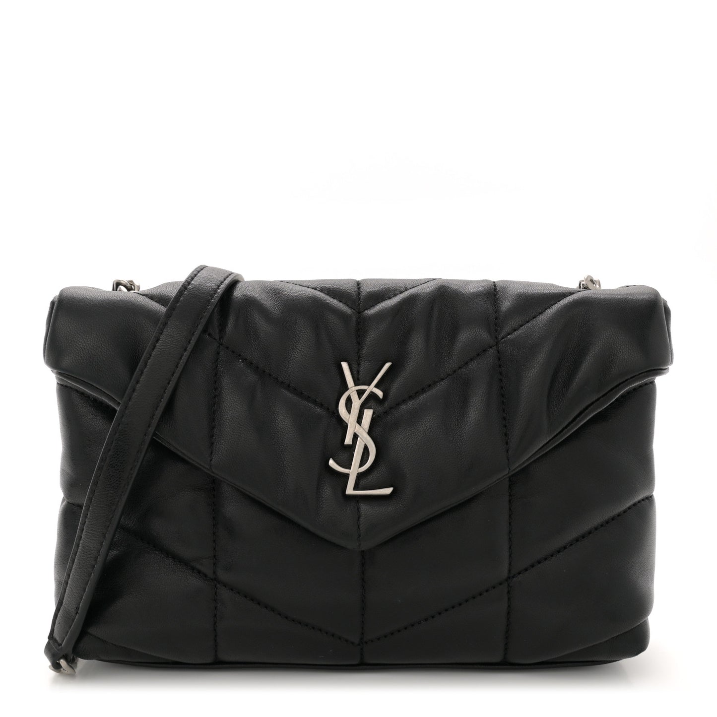 Lambskin Quilted Toy Loulou Puffer Monogram Chain Satchel Black