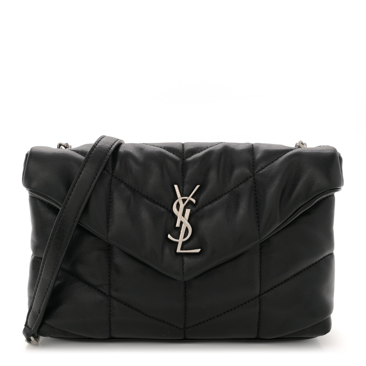 Saint Laurent Lambskin Quilted Toy Loulou Puffer Monogram Chain Satchel Black 1 of 11