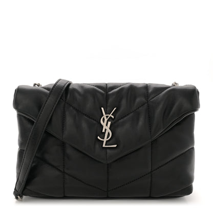 Saint Laurent Lambskin Quilted Toy Loulou Puffer Monogram Chain Satchel Black 1 of 11