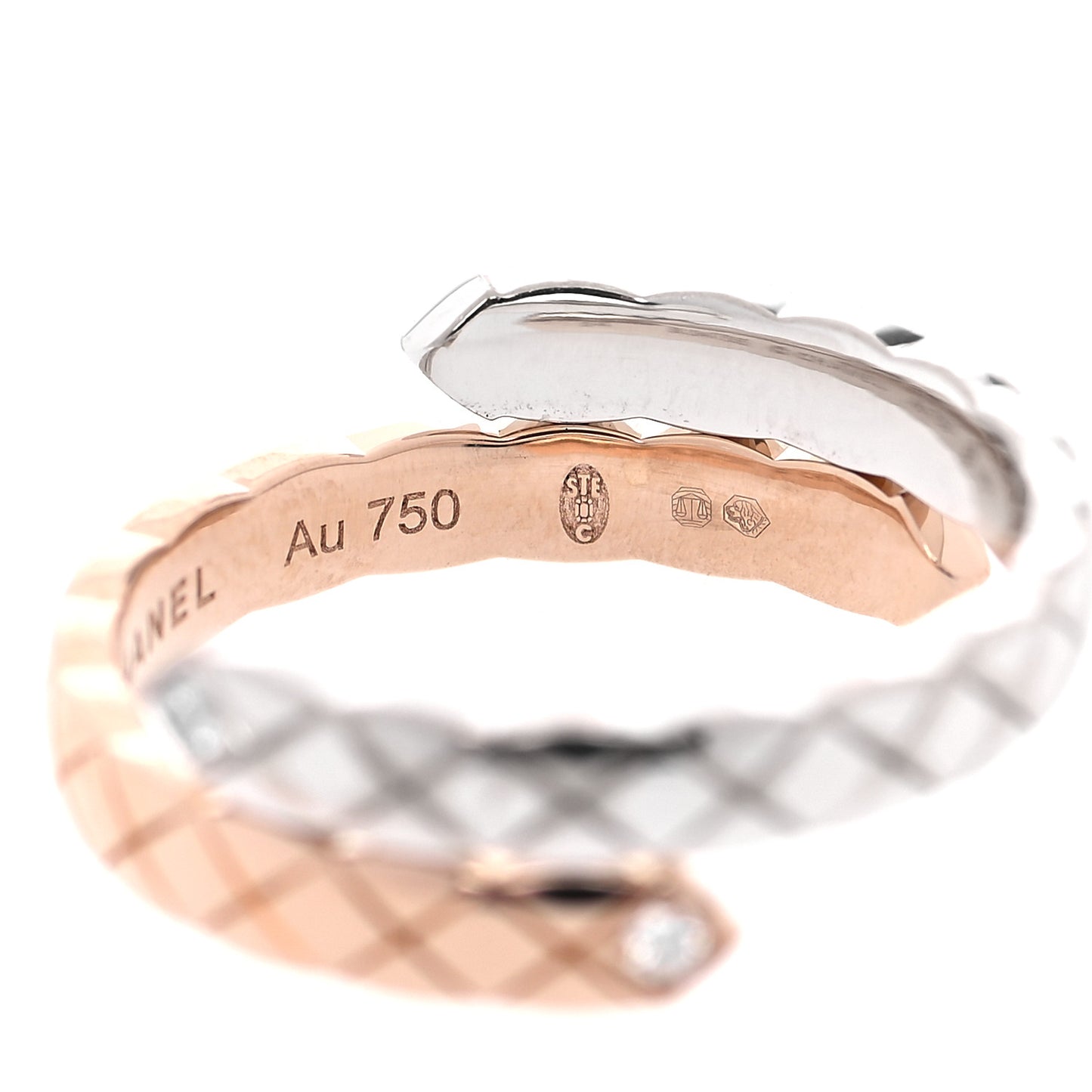 18K White Beige Gold Diamond Coco Crush Toi et Moi Ring 54 7