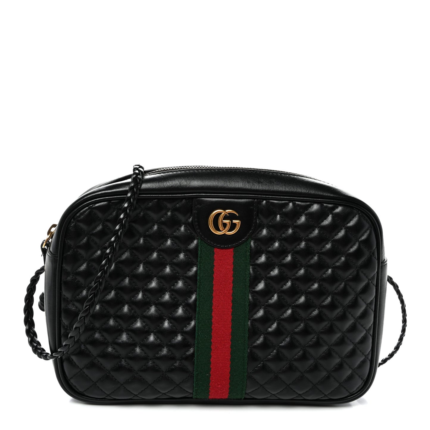 Calfskin Web Trapuntata Small GG Shoulder Bag Black