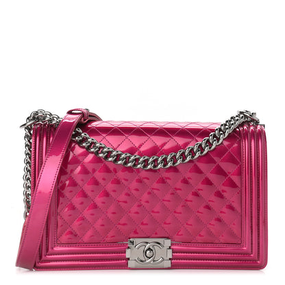Chanel Metallic Patent Quilted New Medium Boy Flap Fuchsia 1 of 15