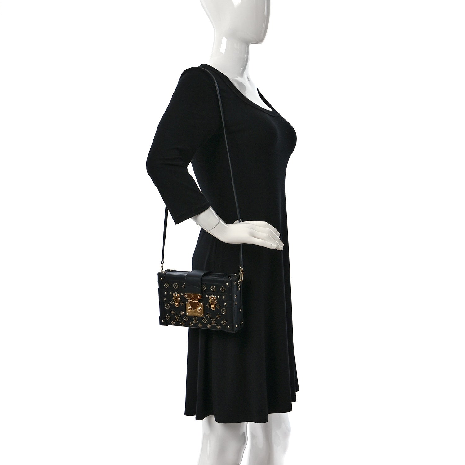 Louis Vuitton Calfskin Metal Monogram Petite Malle Black 2 of 11