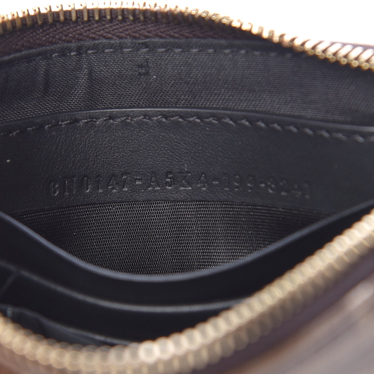 Glazed Fabric Vitello Century FF 1974 Stamp Patch XS FFreedom Flat Pouch Mogano Panna Black