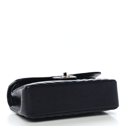 Chanel Caviar Chevron Quilted Small Double Flap Navy Blue 4 of 9