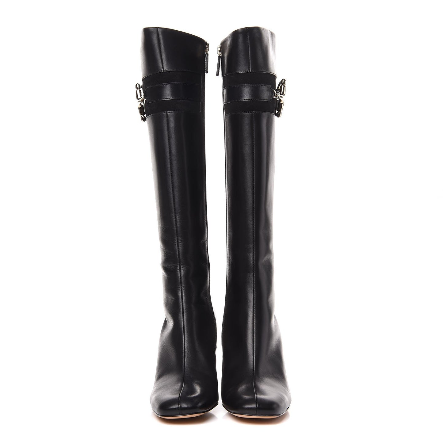 Calfskin Suede Horsebit Knee High Boots 38.5 Black