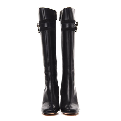 Gucci Calfskin Suede Horsebit Knee High Boots 38.5 Black 2 of 7