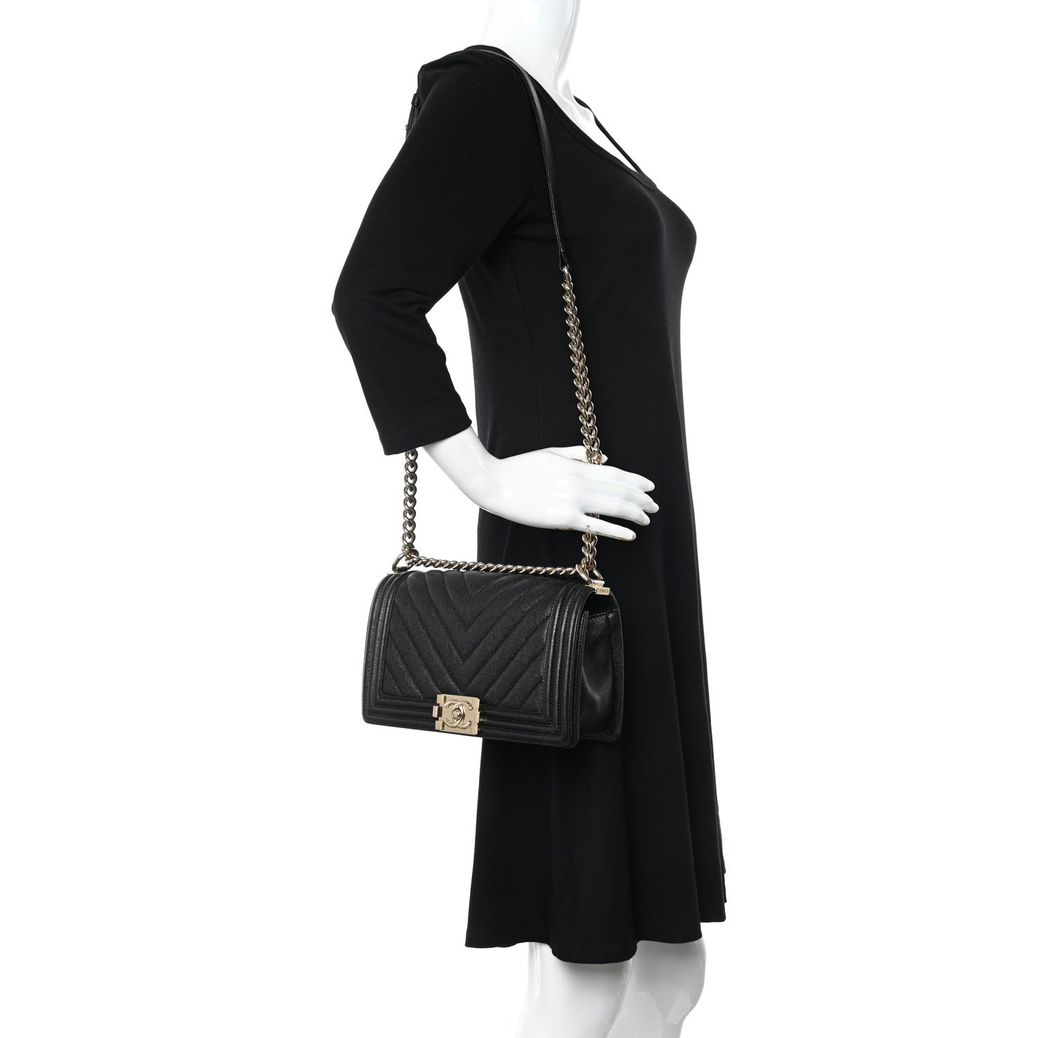 Chanel Caviar Chevron Quilted Medium Boy Flap Black 2 of 11