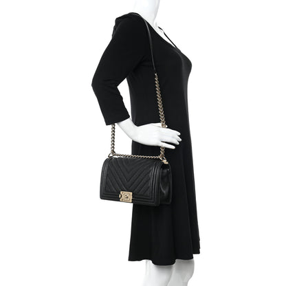 Chanel Caviar Chevron Quilted Medium Boy Flap Black 2 of 11