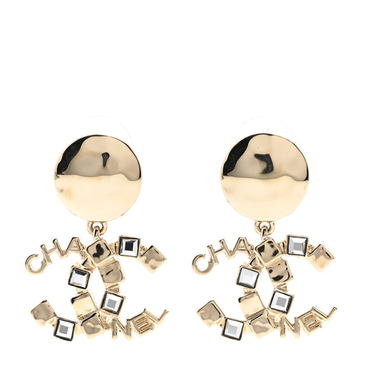 Baguette Crystal Logo CC Drop Earrings Gold
