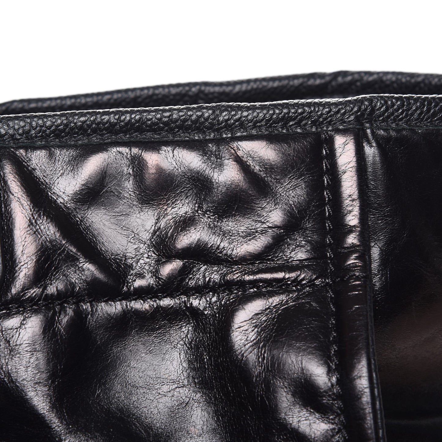 Glazed Calfskin Large Deauville Tote Black