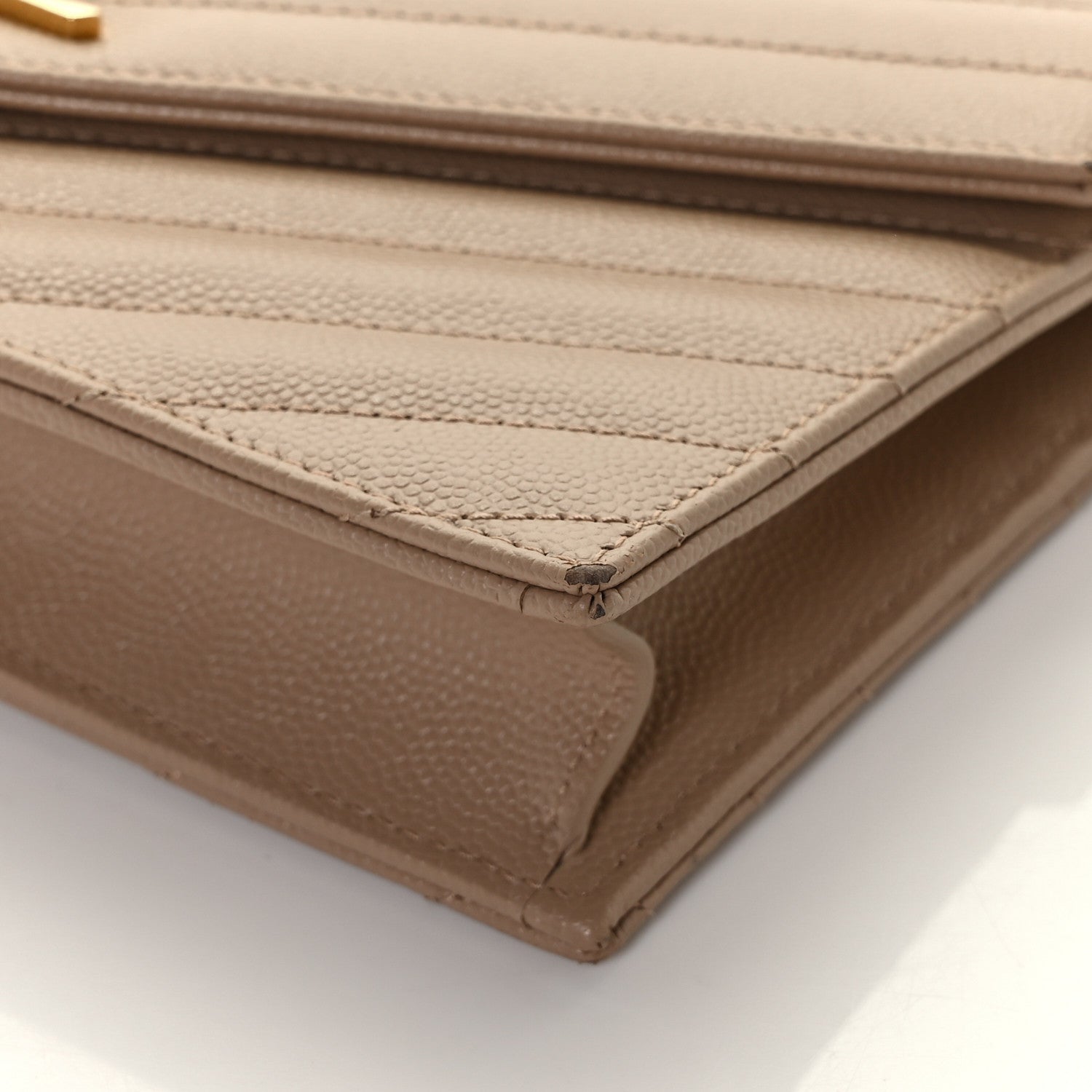 Saint Laurent Grain De Poudre Matelasse Chevron Monogram Envelope Chain Wallet Dark Beige 9 of 11