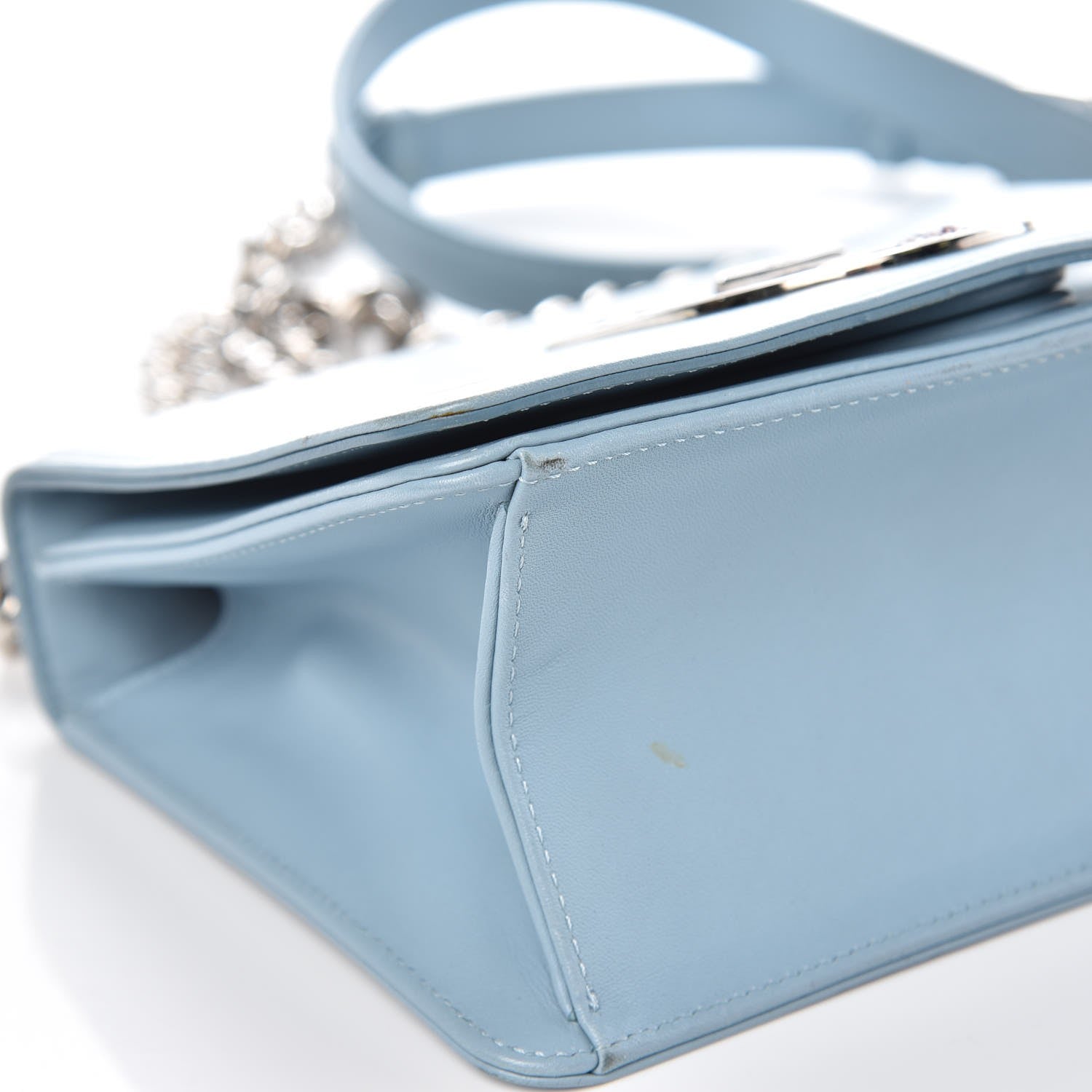 Christian Dior Glossy Calfskin Shagreen Badge Diorama Club Bag Ice Blue 6 of 8