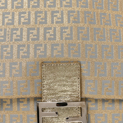 Fendi Metallic Jacquard Zucchino Suede Mama Baguette Peltro Argento Sabbia 8 of 10