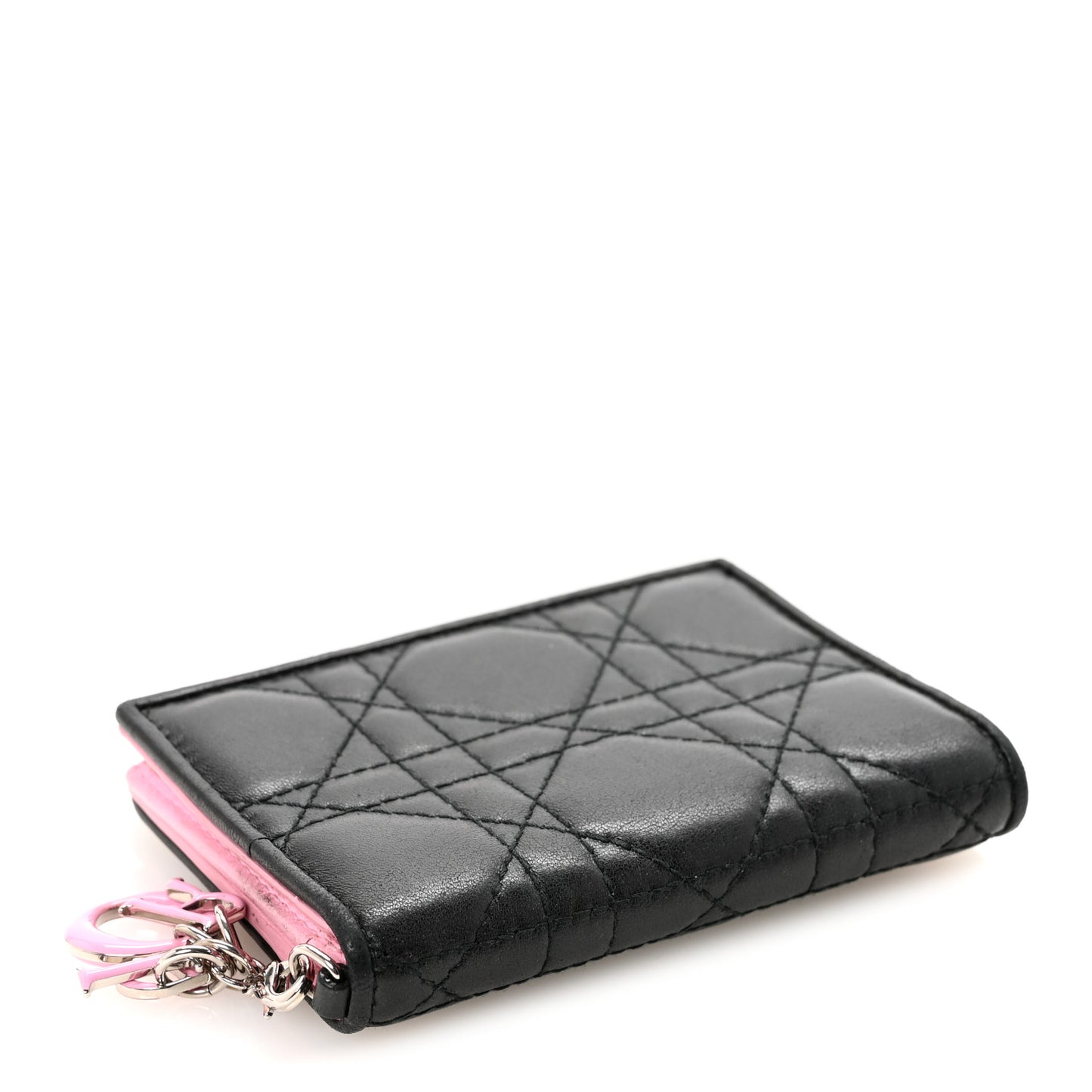Lambskin Cannage Bi-Color Small Lady Dior Flap Card Holder Black Pink