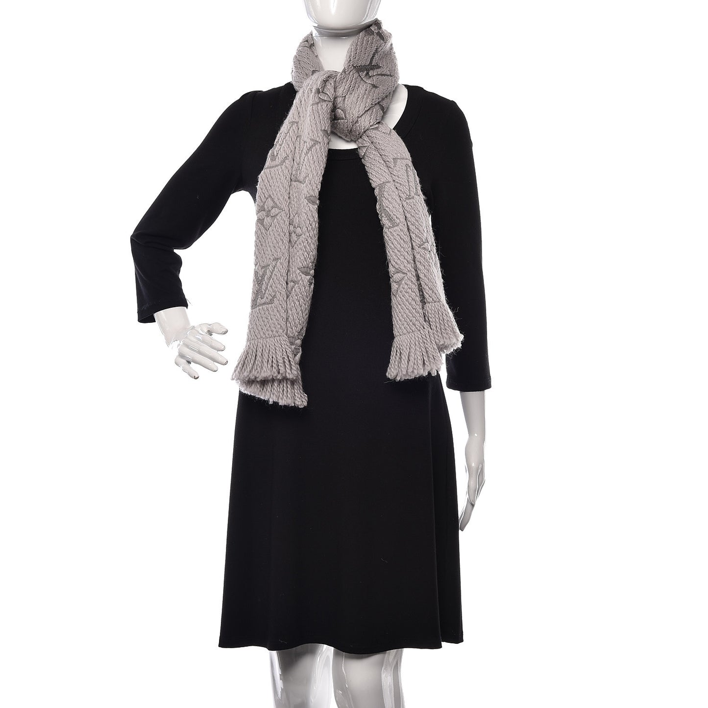 Wool Silk Logomania Scarf Pearl Grey