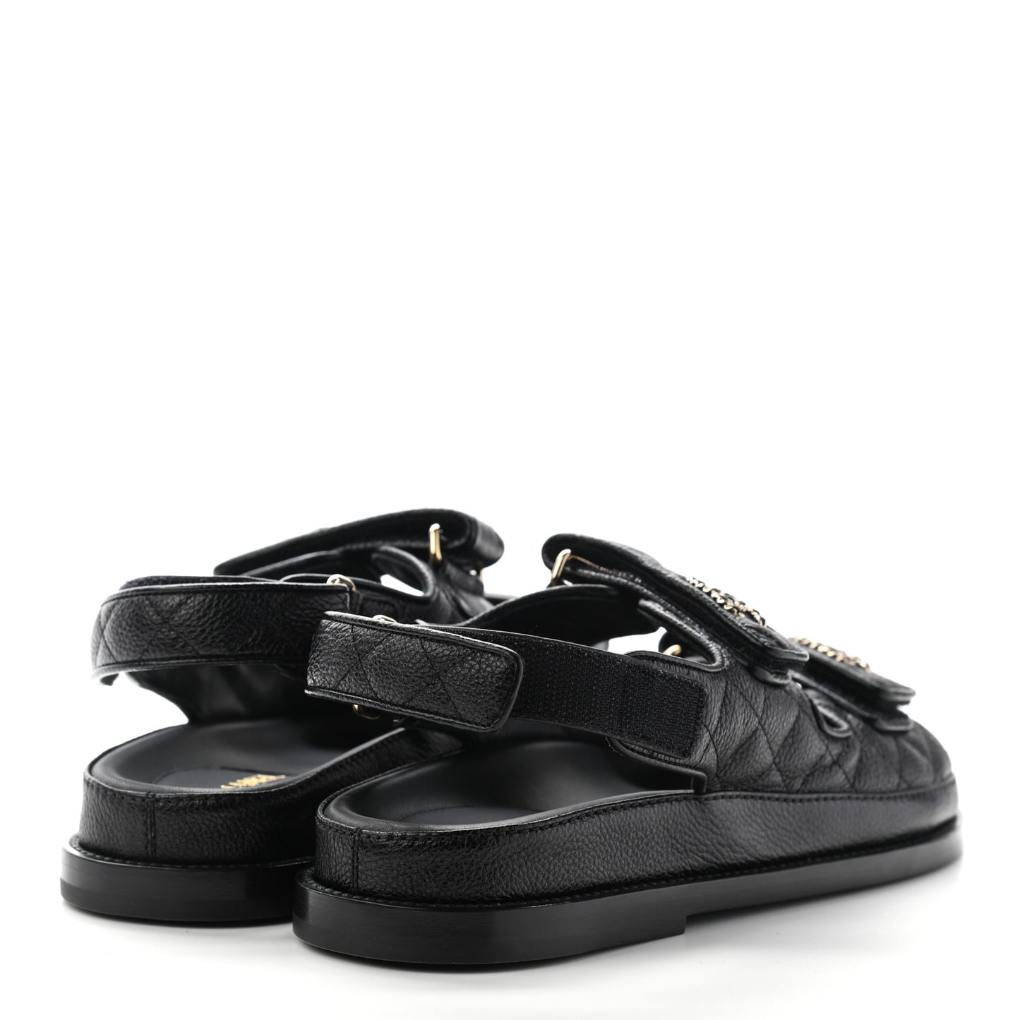 Grained Calfskin Velcro Dad Sandals 37 Black