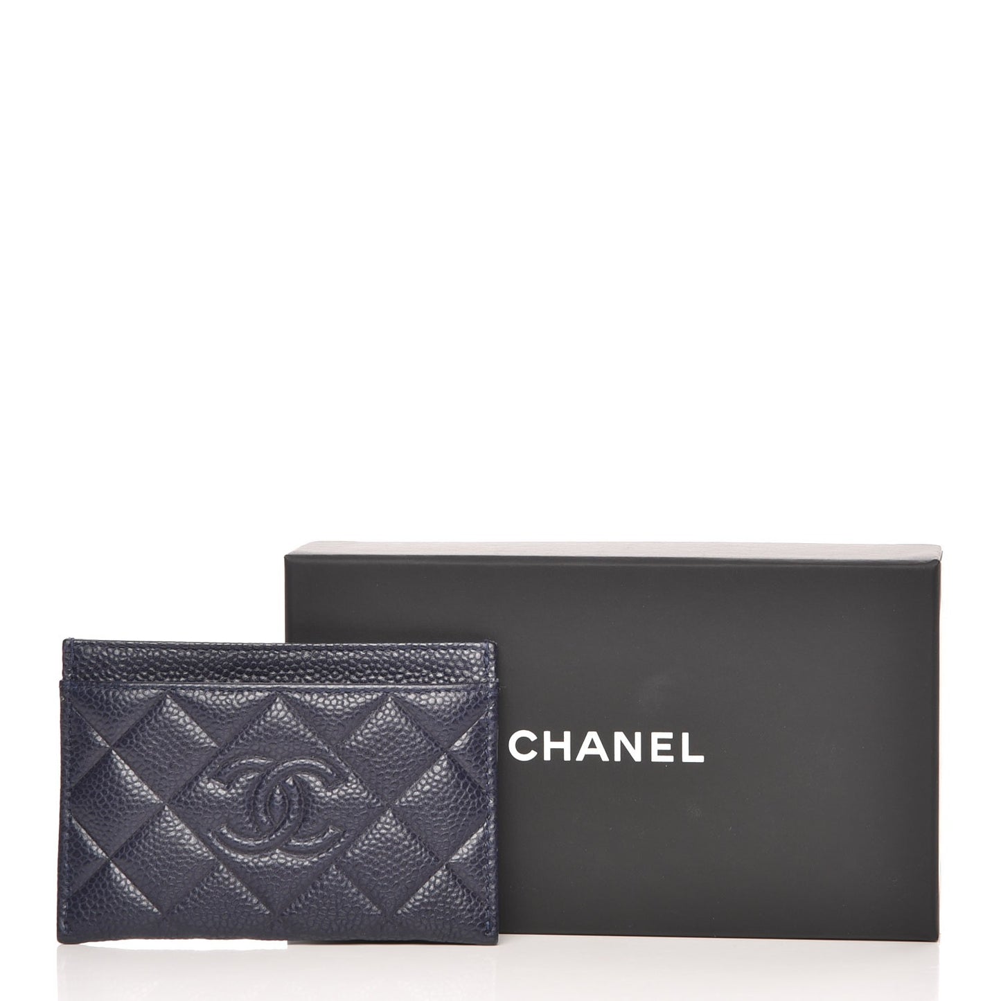 Caviar Quilted Diamond CC Card Holder Dark Navy