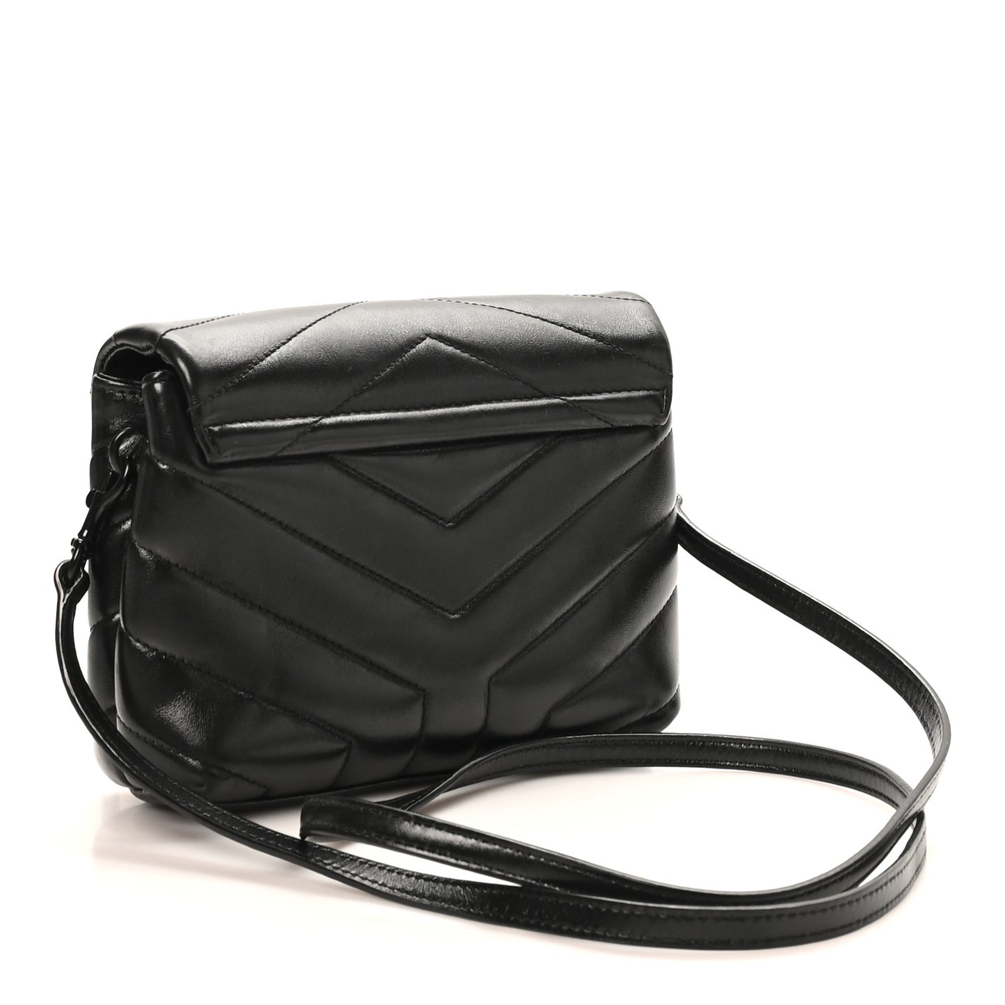 Calfskin Y Quilted Monogram Monochrome Toy Loulou Crossbody Bag Black