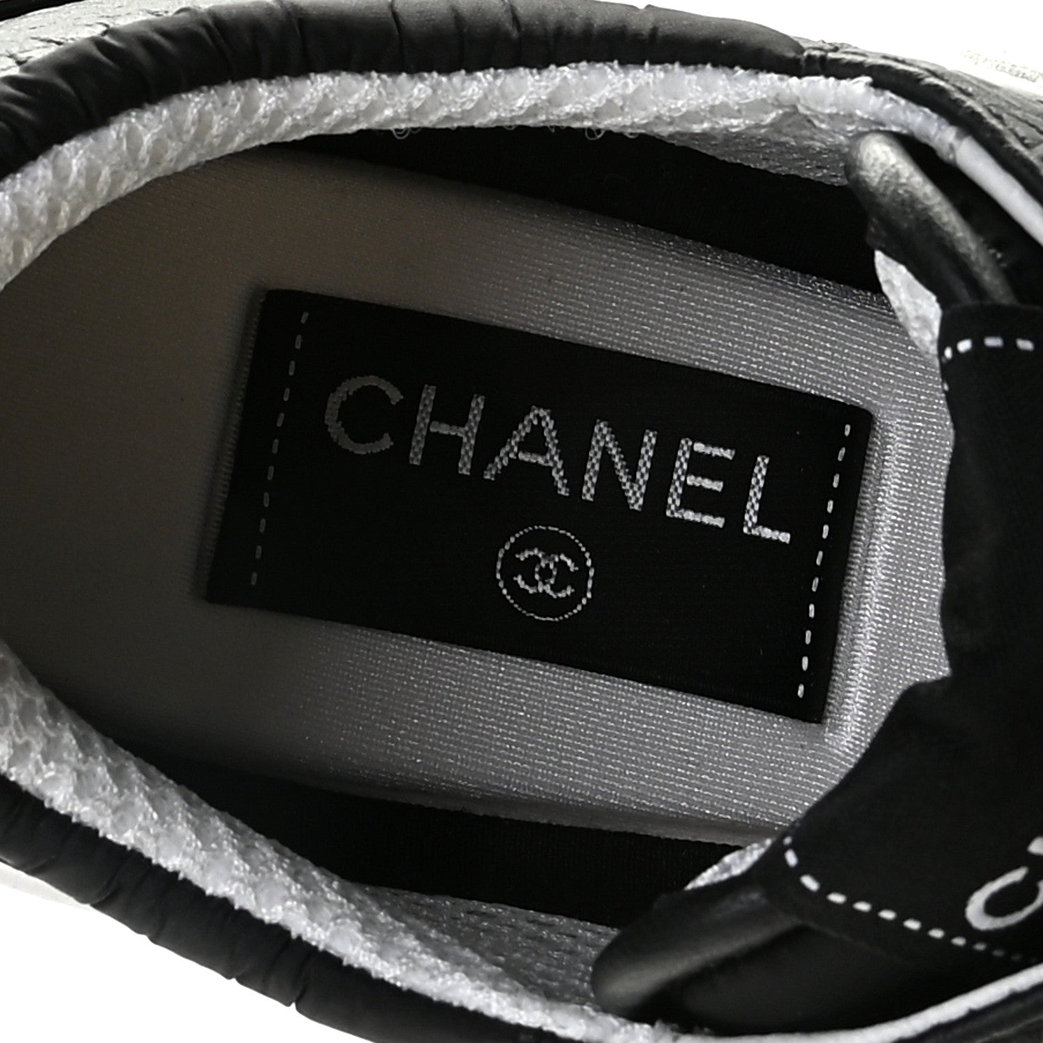 Chanel Calfskin Mesh Lycra Suede Womens Logo Sneakers 38.5 Black 7 of 10