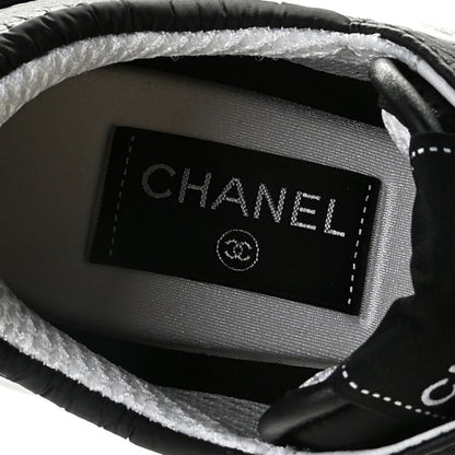 Chanel Calfskin Mesh Lycra Suede Womens Logo Sneakers 38.5 Black 7 of 10