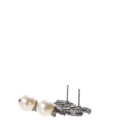 Chanel Ruthenium Pearl CC Bead Drop Earrings 4 of 6