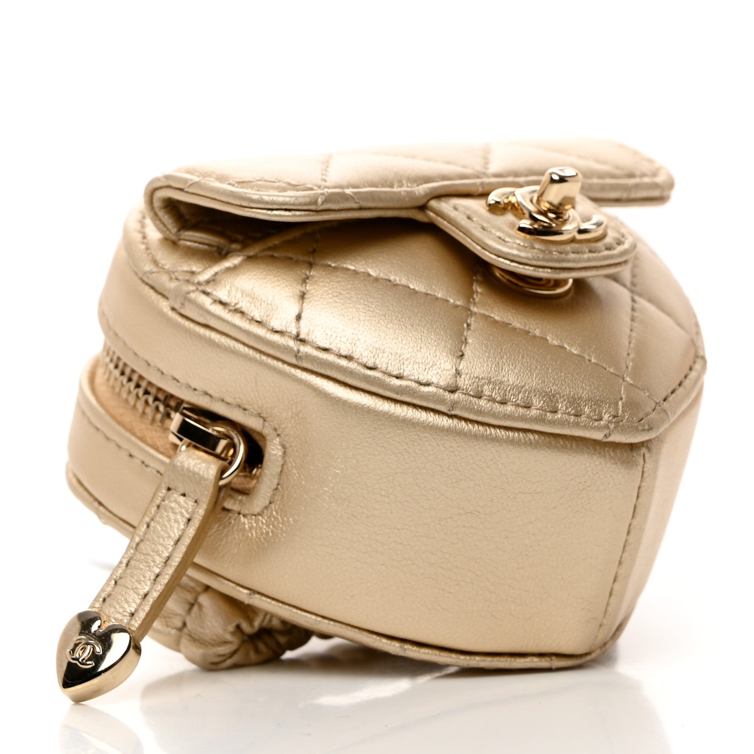Chanel Metallic Lambskin Quilted CC In Love Heart Zipped Arm Coin Purse Gold 5 of 9