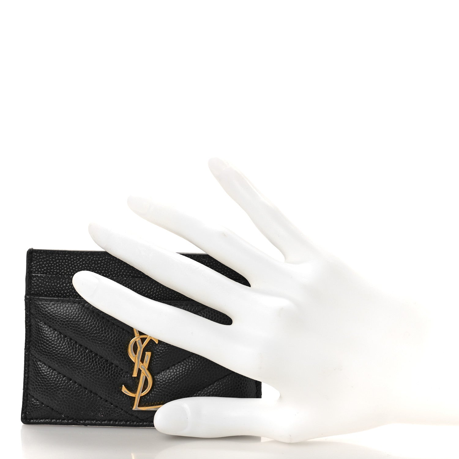 Saint Laurent Grain De Poudre Matelasse Chevron Monogram Credit Card Case Black 2 of 10