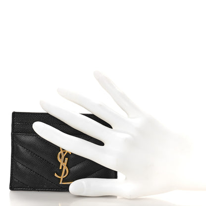Saint Laurent Grain De Poudre Matelasse Chevron Monogram Credit Card Case Black 2 of 10