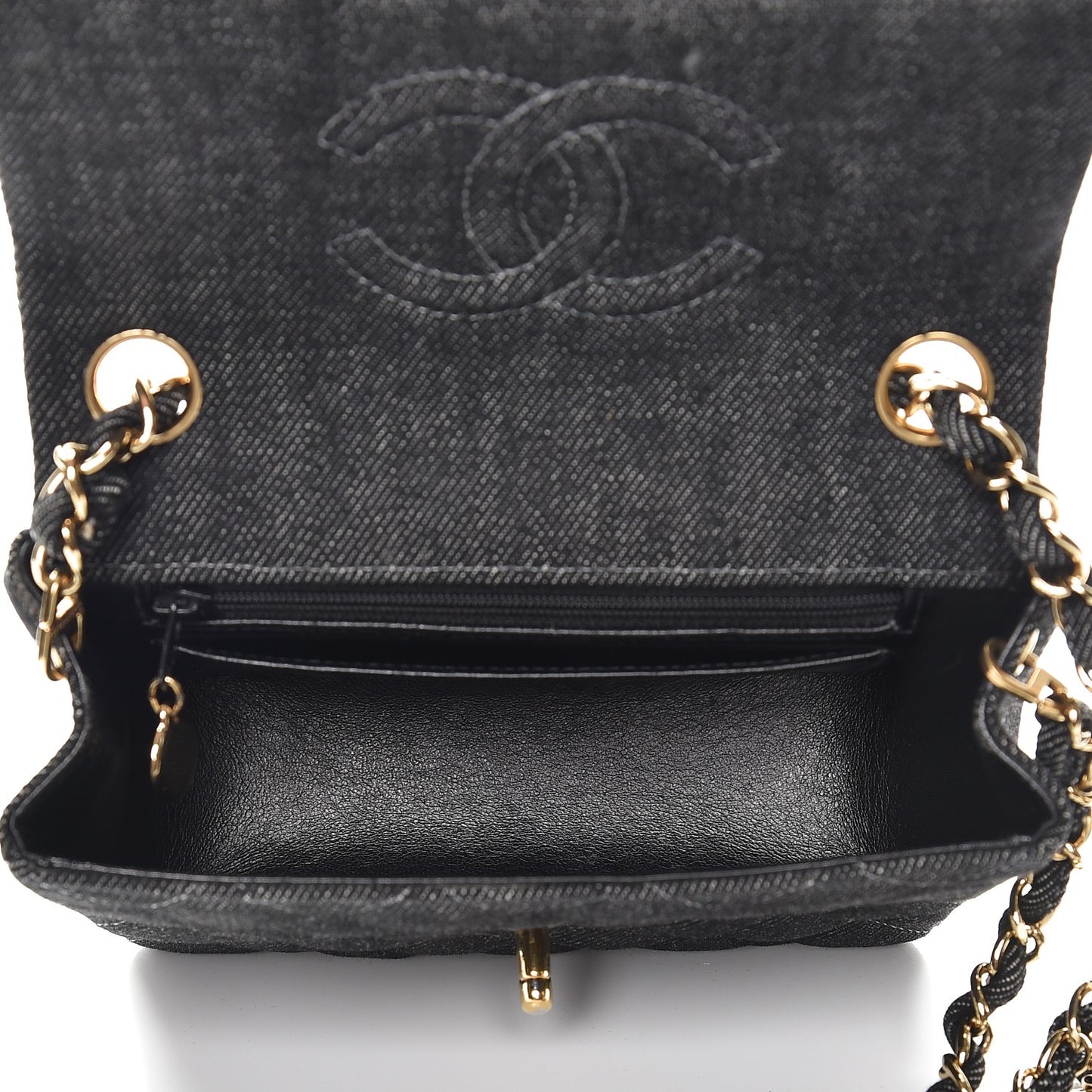 Denim Quilted Mini Square Flap Black