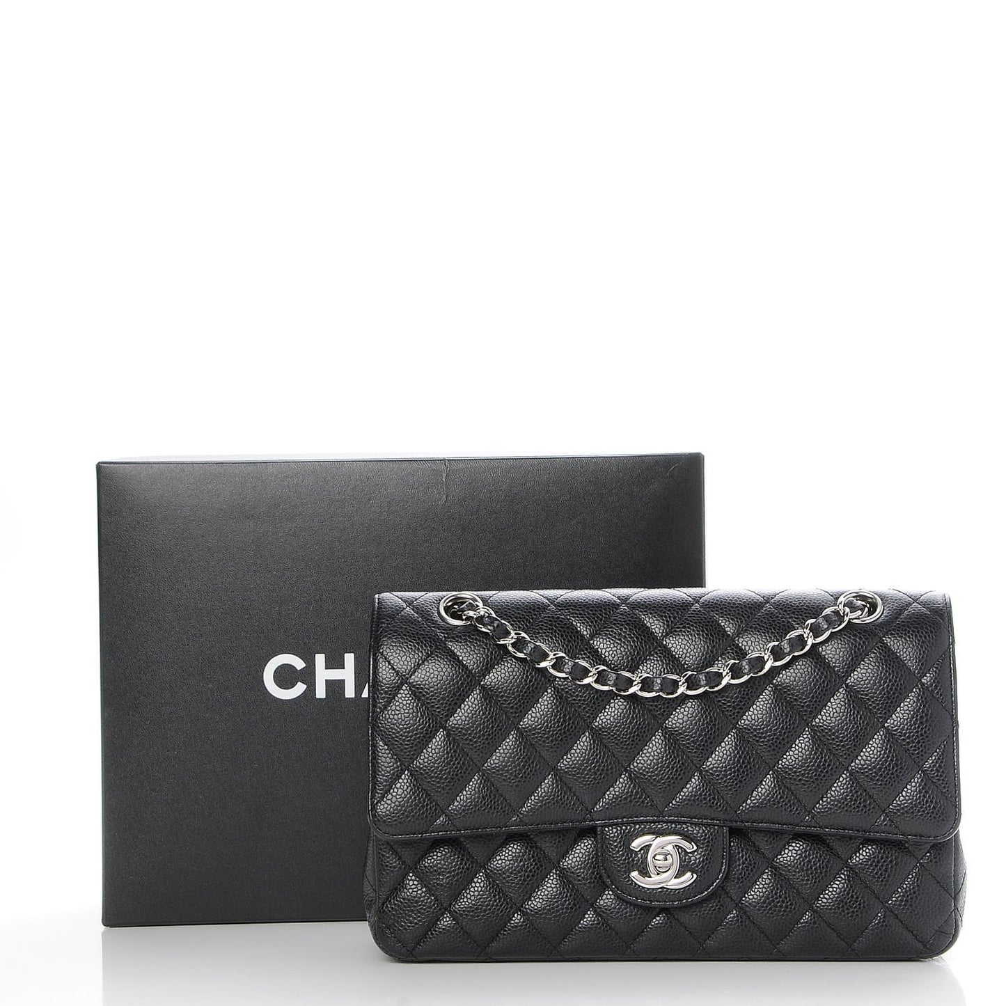 Caviar Quilted Medium Double Flap Black